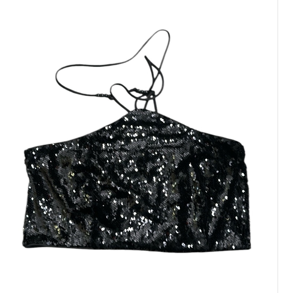 House of Harlow black sequins halter smocked top size large